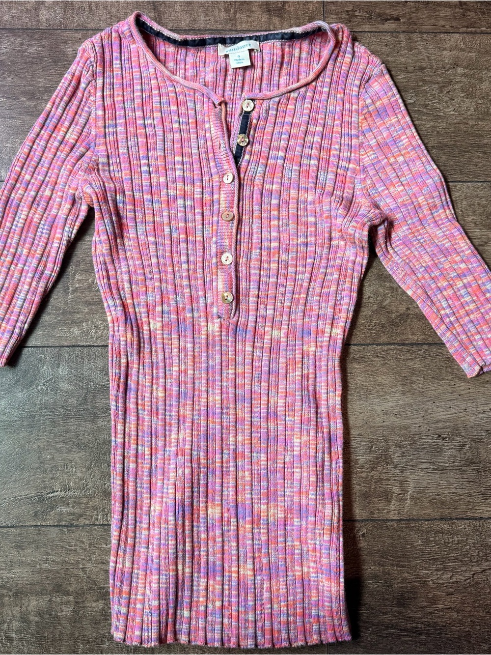 Pink Multicolor Ribbed Henley Knit top